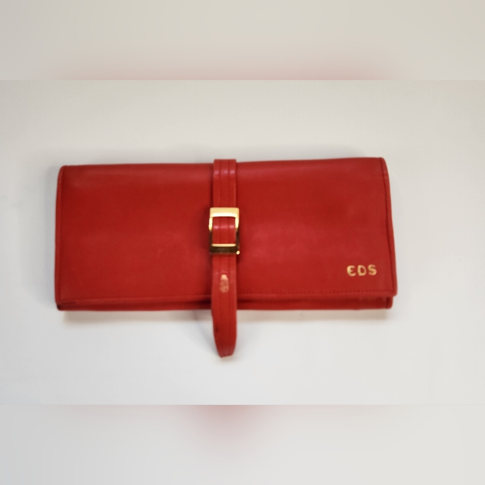 Mark Cross Leather Jewelry Roll Organizer Suede Interior Travel Made In Italy